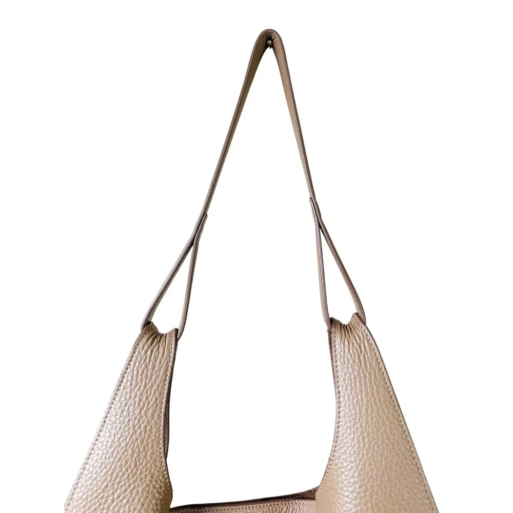 Cuyana Oversized Double Loop Leather Tote Cappuccino Pebbled Shoulder Work Bag
